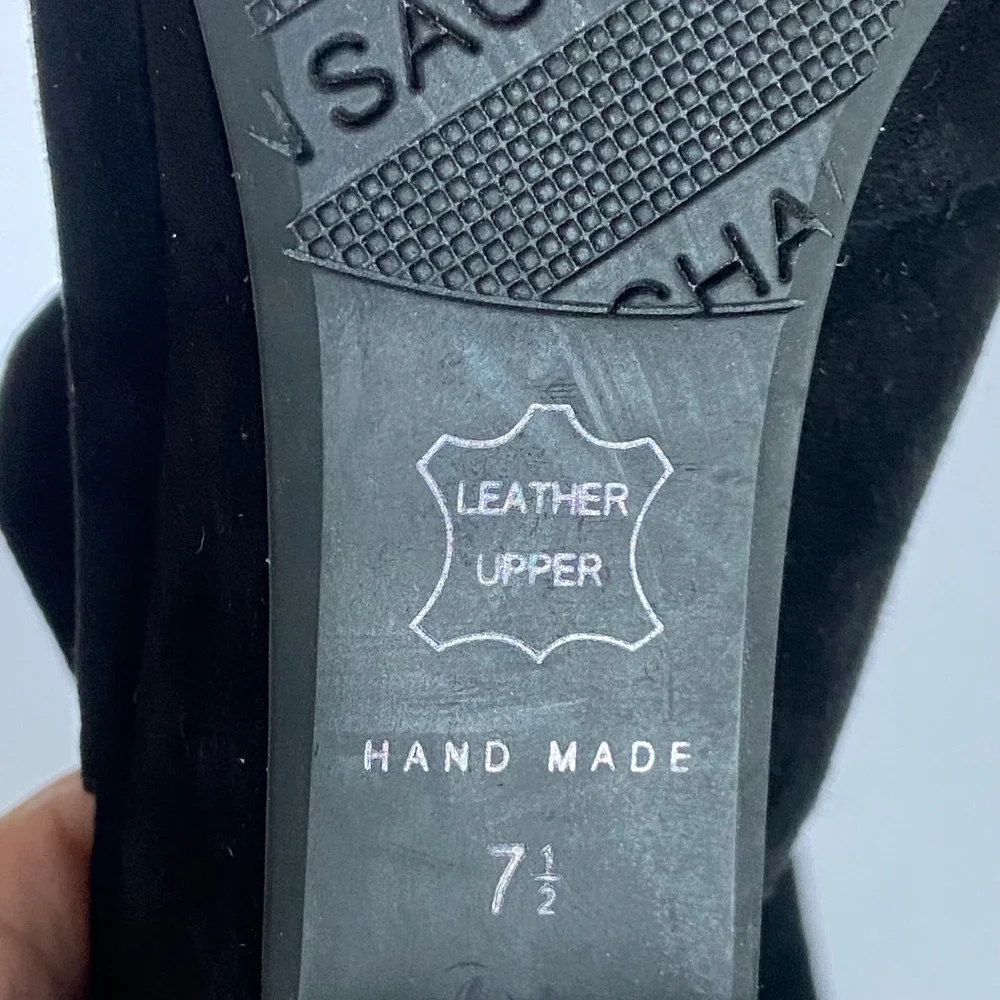 Sacha London Black Suede Peep Toe Wedge Sandals Ankle Strap Womens 7.5 Hand Made